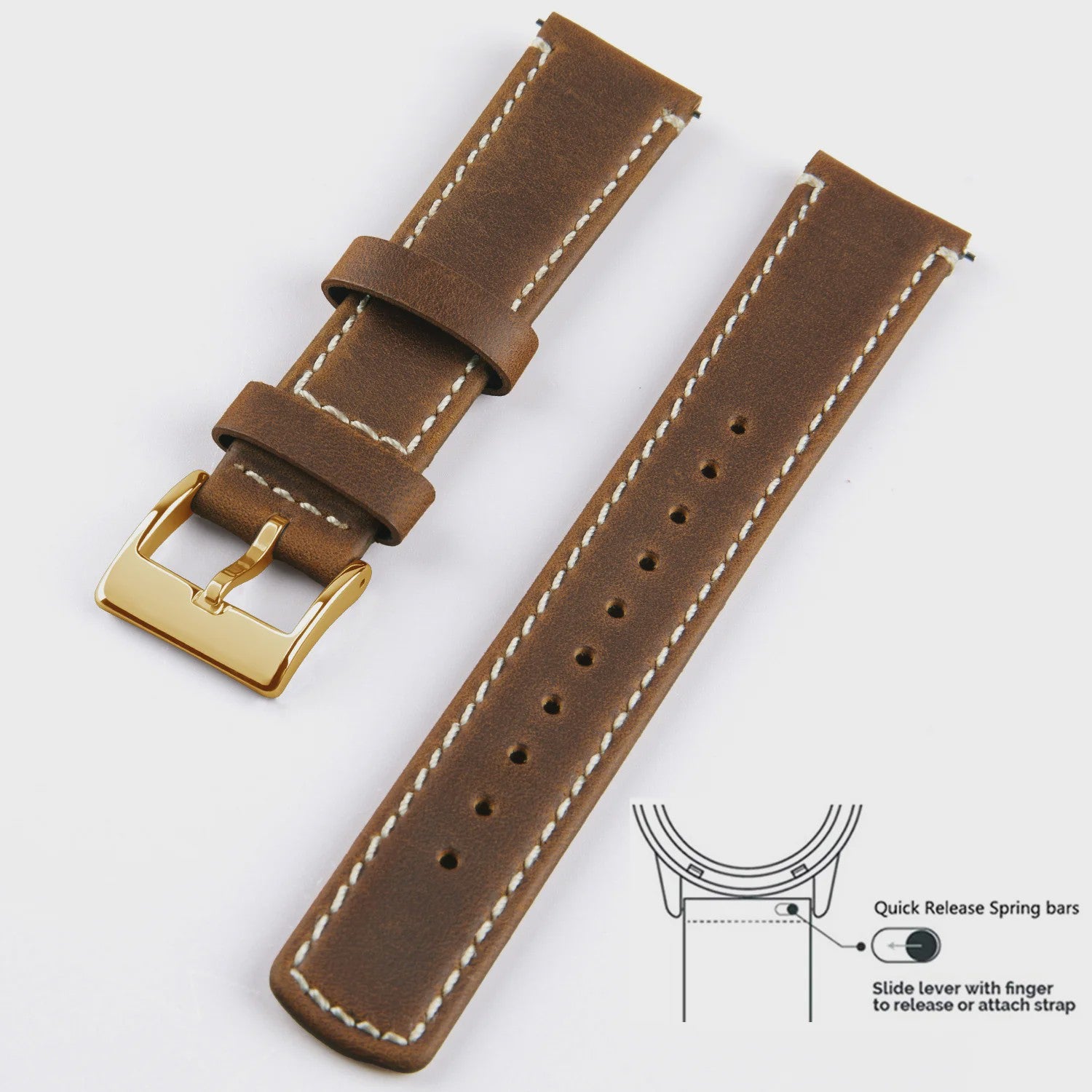 Top Grain Echt Lederen Horlogeband - 20mm/22mm Quick Release - Voor Heren, Dames & Samsung Galaxy Watch