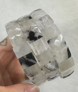 Natuurlijke Edelsteen Armband - Fluoriet & Citrien Vierkante Kralen