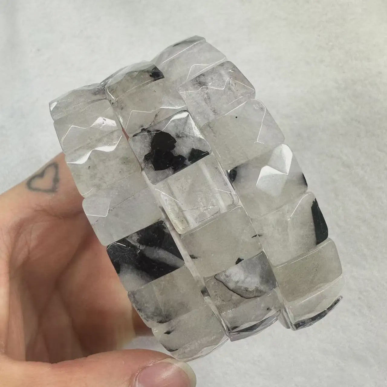 Natuurlijke Edelsteen Armband - Fluoriet & Citrien Vierkante Kralen