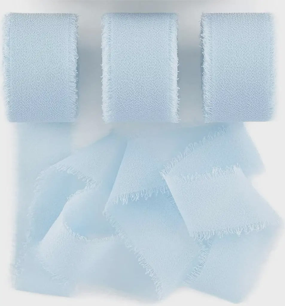 Handgemaakte Satijn Chiffon Lint Set - 3 Rollen van 5m met Rafeleffect voor Bruiloft, Cadeau & DIY Decoratie