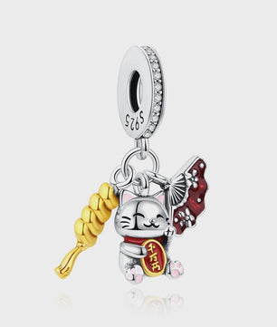 925 Sterling Zilveren Bedel Lucky Cat - Chinees Nieuwjaar & Japanse Stijl Hanger voor Dames Armbanden & Kettingen