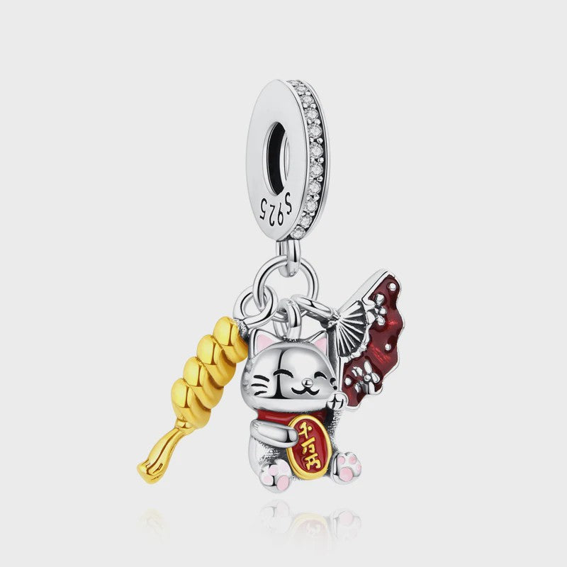 925 Sterling Zilveren Bedel Lucky Cat - Chinees Nieuwjaar & Japanse Stijl Hanger voor Dames Armbanden & Kettingen