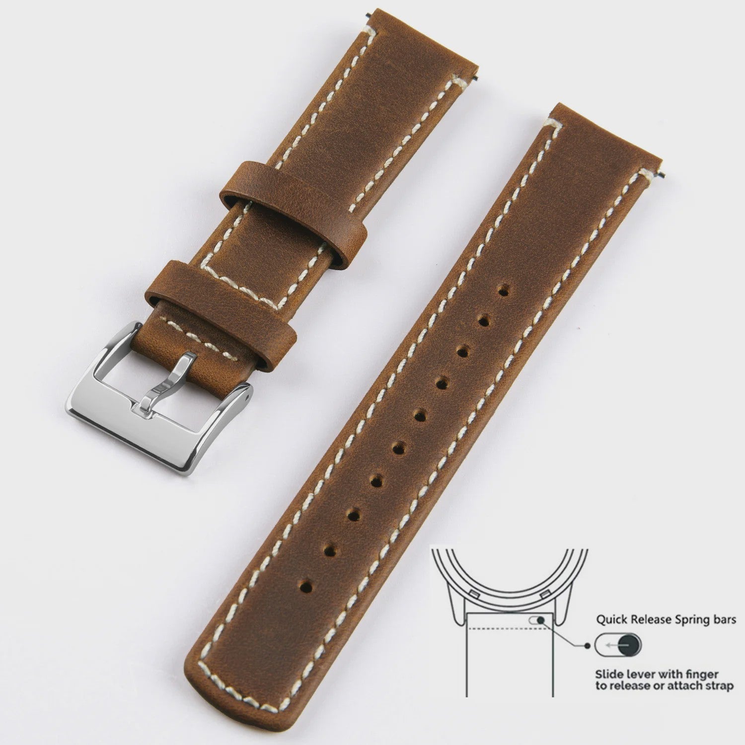 Top Grain Echt Lederen Horlogeband - 20mm/22mm Quick Release - Voor Heren, Dames & Samsung Galaxy Watch