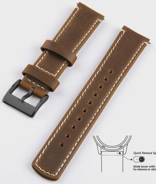 Top Grain Echt Lederen Horlogeband - 20mm/22mm Quick Release - Voor Heren, Dames & Samsung Galaxy Watch