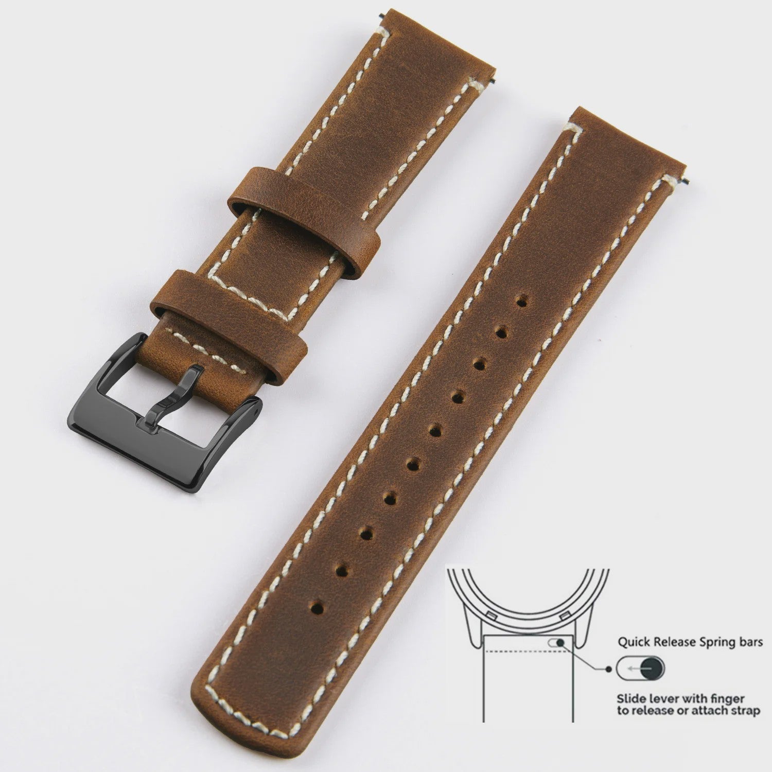 Top Grain Echt Lederen Horlogeband - 20mm/22mm Quick Release - Voor Heren, Dames & Samsung Galaxy Watch