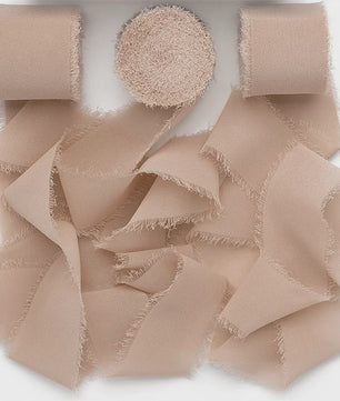 Handgemaakte Satijn Chiffon Lint Set - 3 Rollen van 5m met Rafeleffect voor Bruiloft, Cadeau & DIY Decoratie