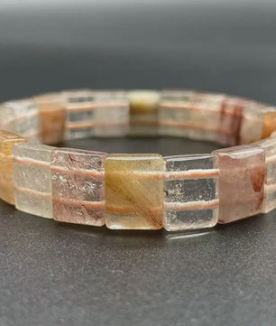 Natuurlijke Edelsteen Armband - Fluoriet & Citrien Vierkante Kralen