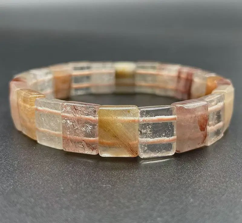 Natuurlijke Edelsteen Armband - Fluoriet & Citrien Vierkante Kralen