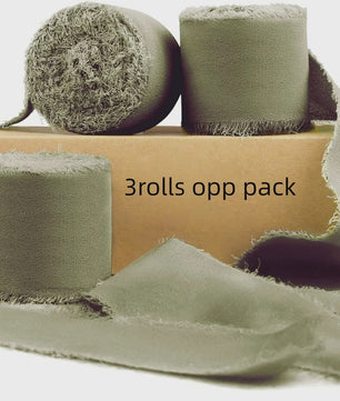 Handgemaakte Satijn Chiffon Lint Set - 3 Rollen van 5m met Rafeleffect voor Bruiloft, Cadeau & DIY Decoratie