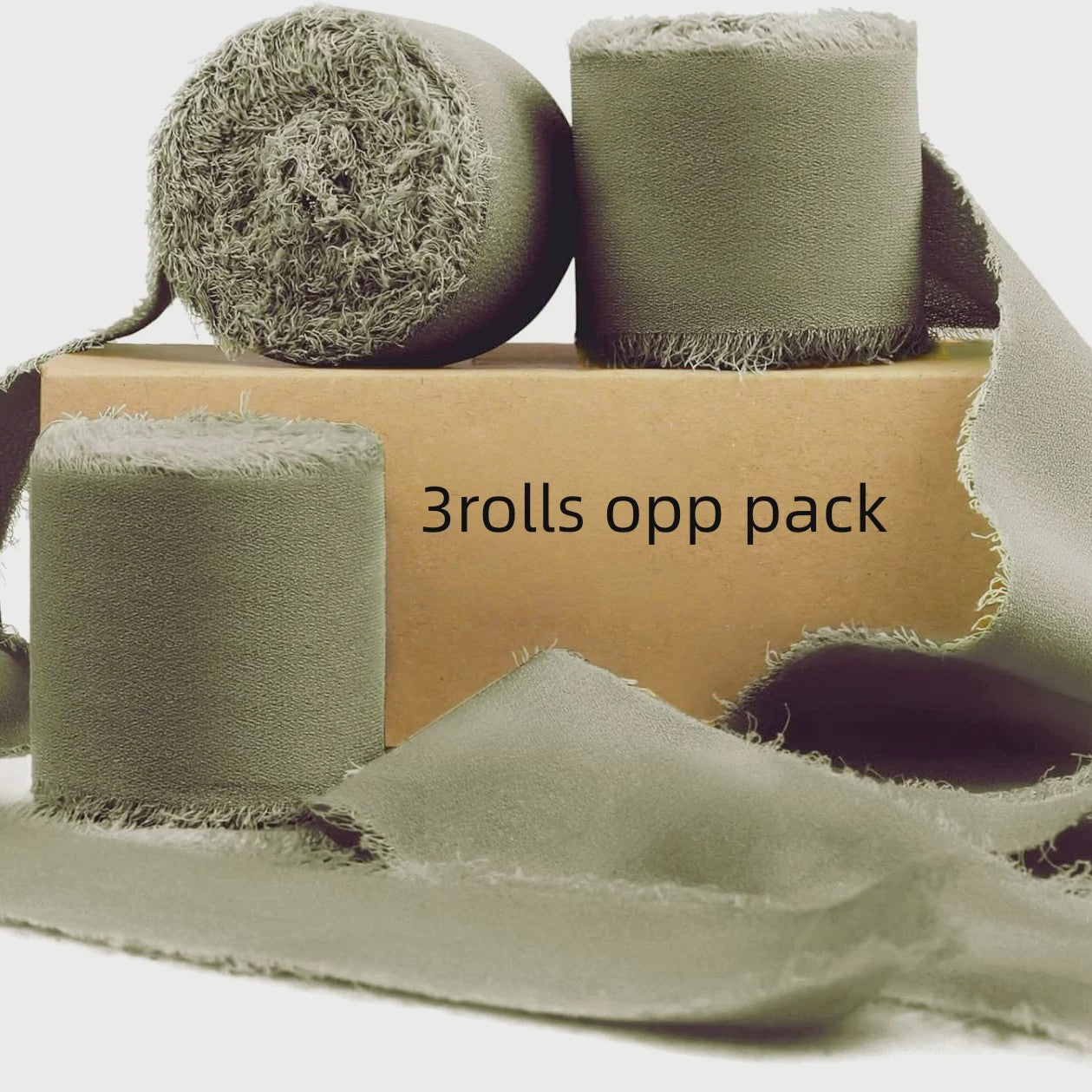 Handgemaakte Satijn Chiffon Lint Set - 3 Rollen van 5m met Rafeleffect voor Bruiloft, Cadeau & DIY Decoratie