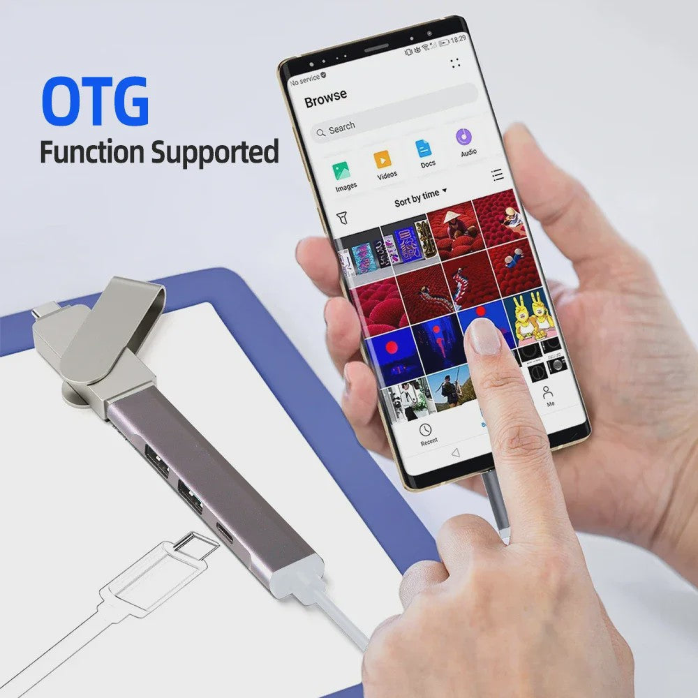 USB C Hub 3.0 & 2.0 Poorten, Type-C Docking Station met 5Gbps Snelheid & OTG Adapter