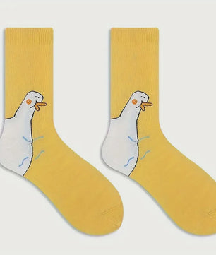 Grappige Gans Sokken Dames - Schattig Cartoon Design, Ademend & Comfortabel (1/6 paar)