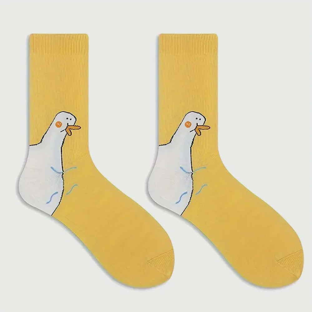 Grappige Gans Sokken Dames - Schattig Cartoon Design, Ademend & Comfortabel (1/6 paar)
