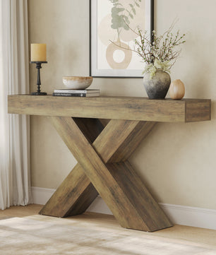 Tribesigns Console Tafel 140 cm Landelijke Stijl Achterbank Tafel met X-vormig Onderstel