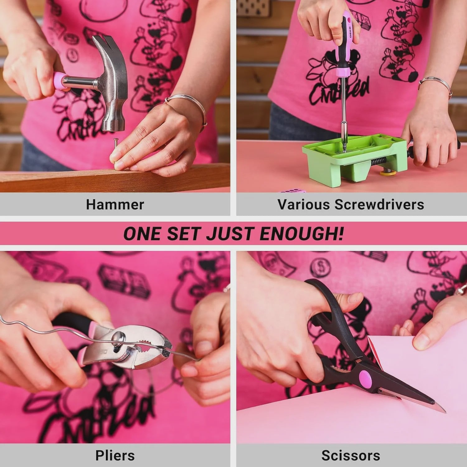 DEKO Complete Gereedschapskist Roze - 62 Delen - Ideaal voor Vrouwen, Huis, Hobby & Auto