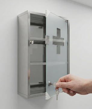 Wandmedicijnkast RVS Met Slot en Matglas Deur - Verstelbare Planken
