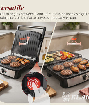 Dubbelzijdige Contactgrill 2200W - Panini Maker & BBQ met Precisie Temperatuurregeling