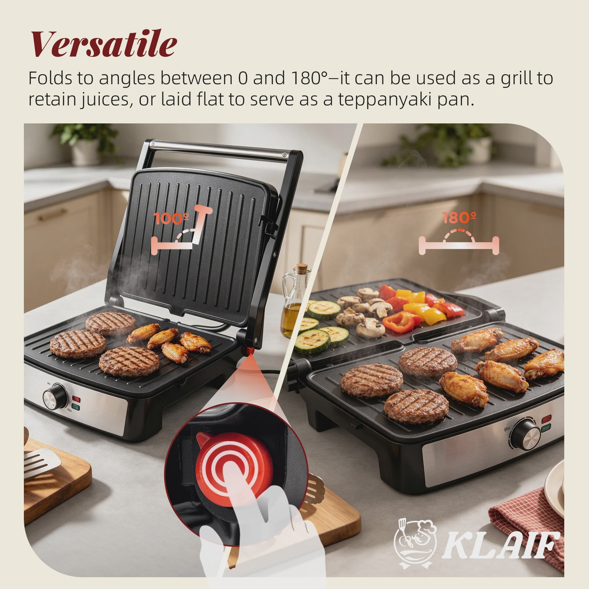 Dubbelzijdige Contactgrill 2200W - Panini Maker & BBQ met Precisie Temperatuurregeling