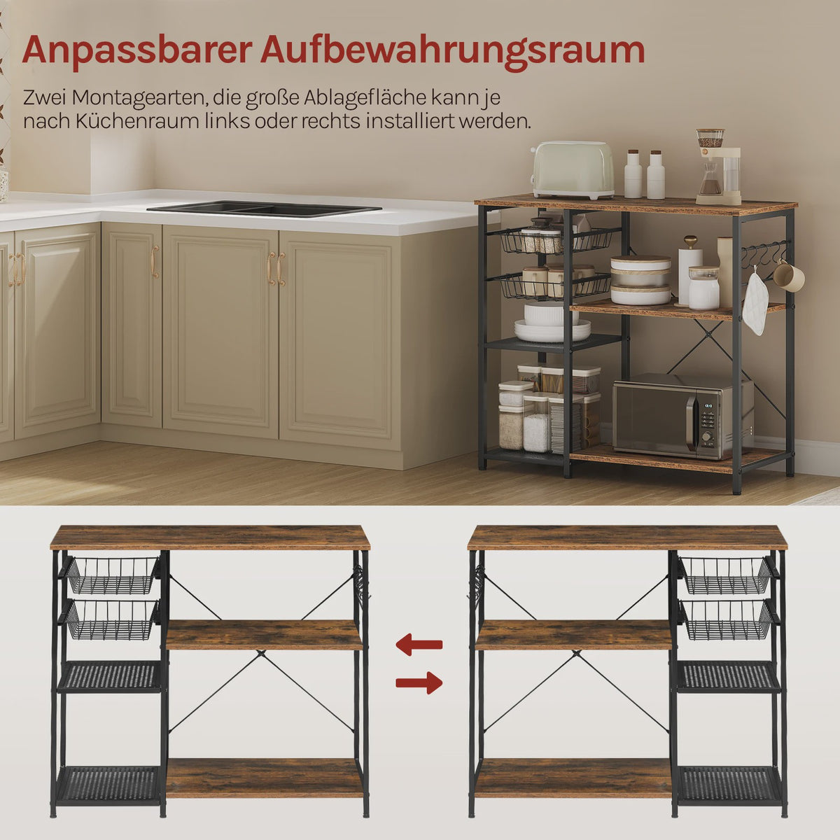 Keukenrek met Magnetronplateau, 2 Manden & 5 Haken - Industrieel Design