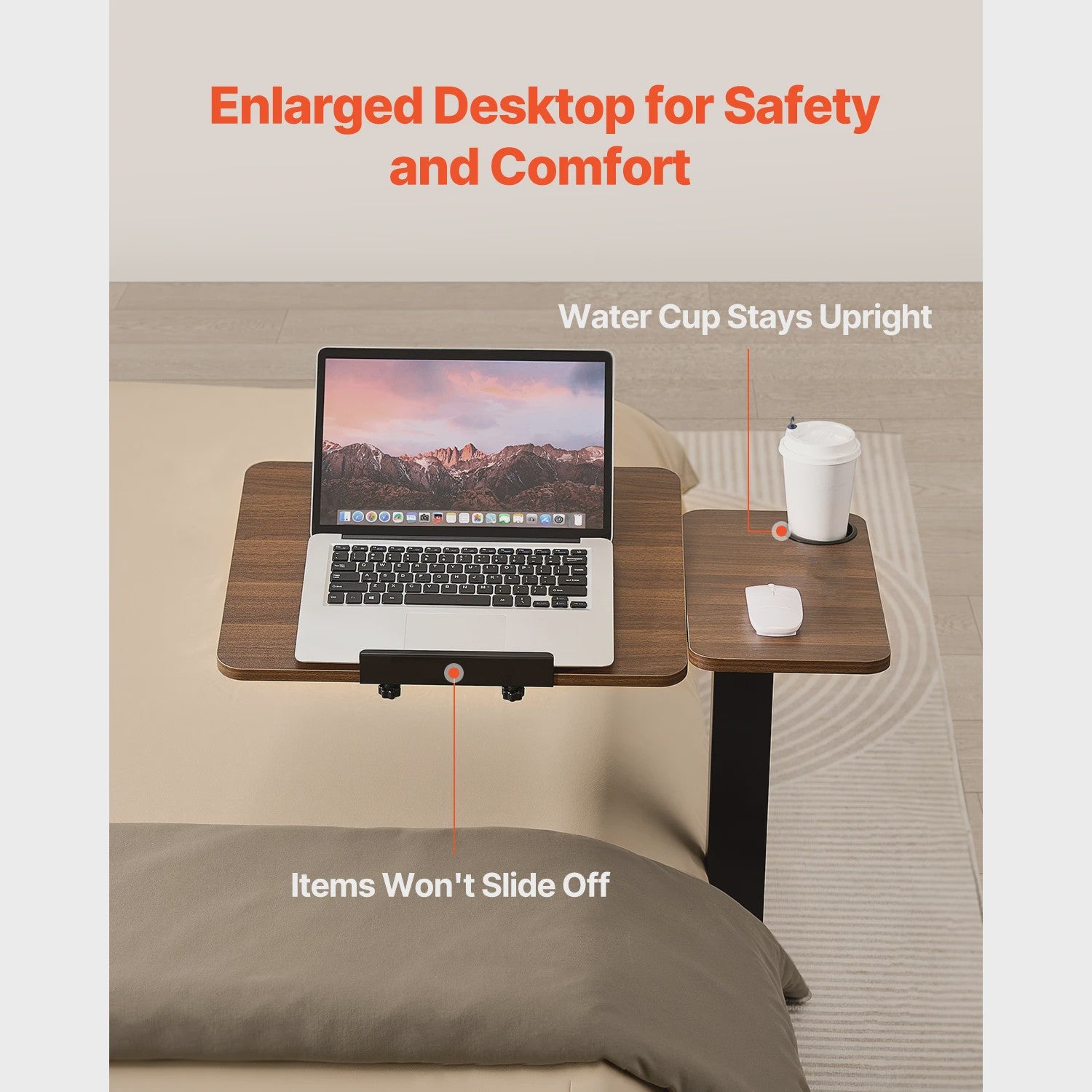 Mobiele Bedtafel met Zwenkwielen - In Hoogte & Hoek Verstelbaar Laptop Bureau