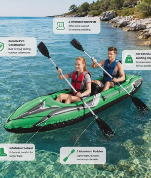 Opblaasbare Kajak voor 2 Personen - 3.5 Meter - Heavy Duty PVC met Aluminium Paddles - Groen