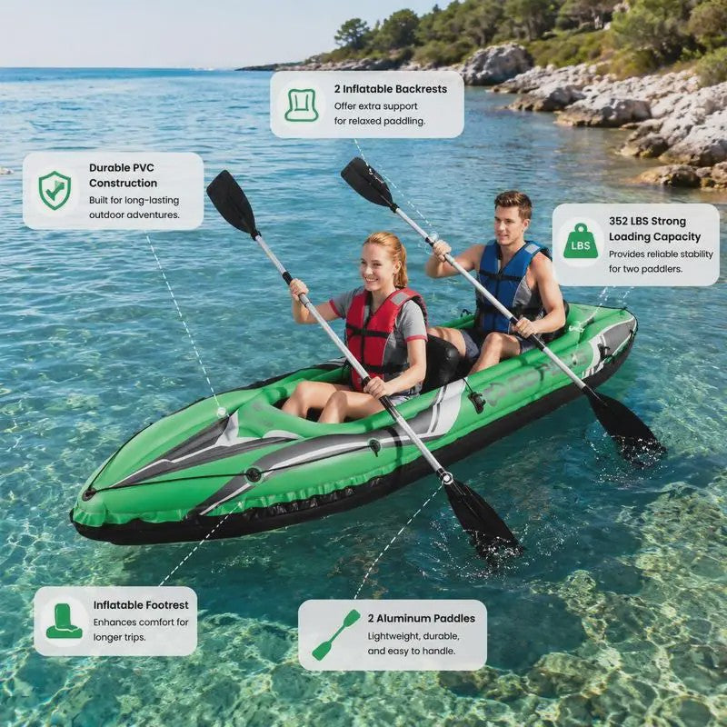 Opblaasbare Kajak voor 2 Personen - 3.5 Meter - Heavy Duty PVC met Aluminium Paddles - Groen