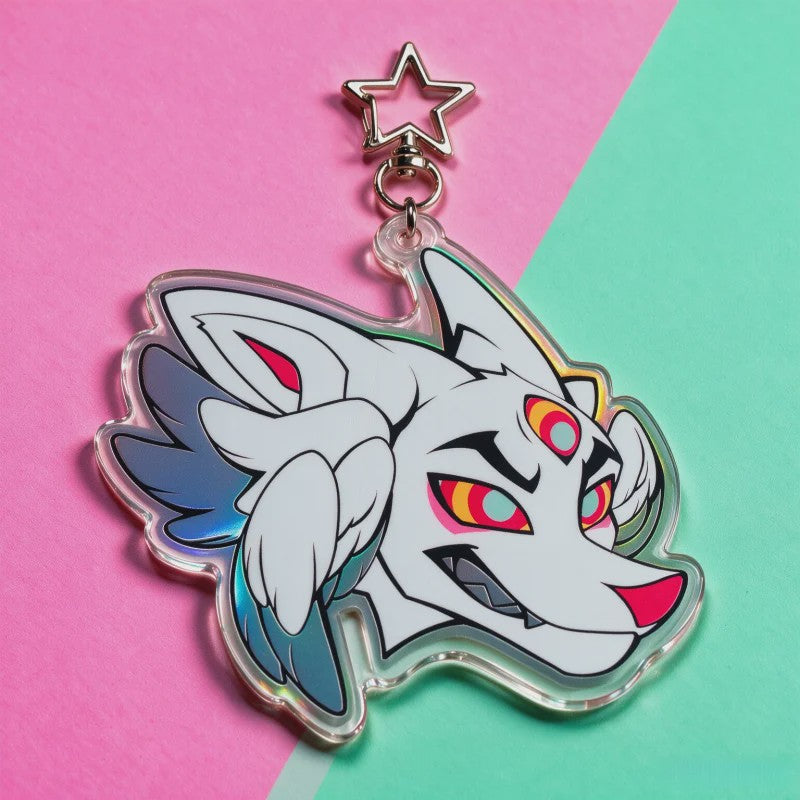 Unieke Vleugels Wolf Sleutelhanger met Derde Oog - Furry Anthro Charm voor Tas Decoratie