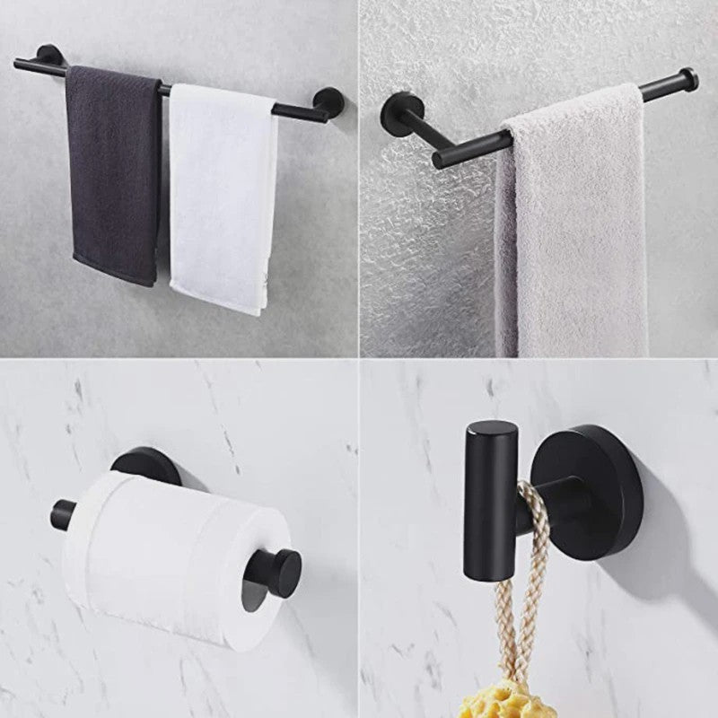 Zwarte RVS Wandmontage Set: Handdoekrek, Toiletrolhouder & Haakjes - Complete Badkamer Accessoires