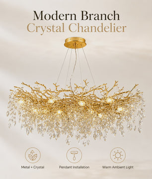 Moderne Gouden Kristallen Tak Kroonluchter - Sfeervolle Plafondlamp met E14 Fitting