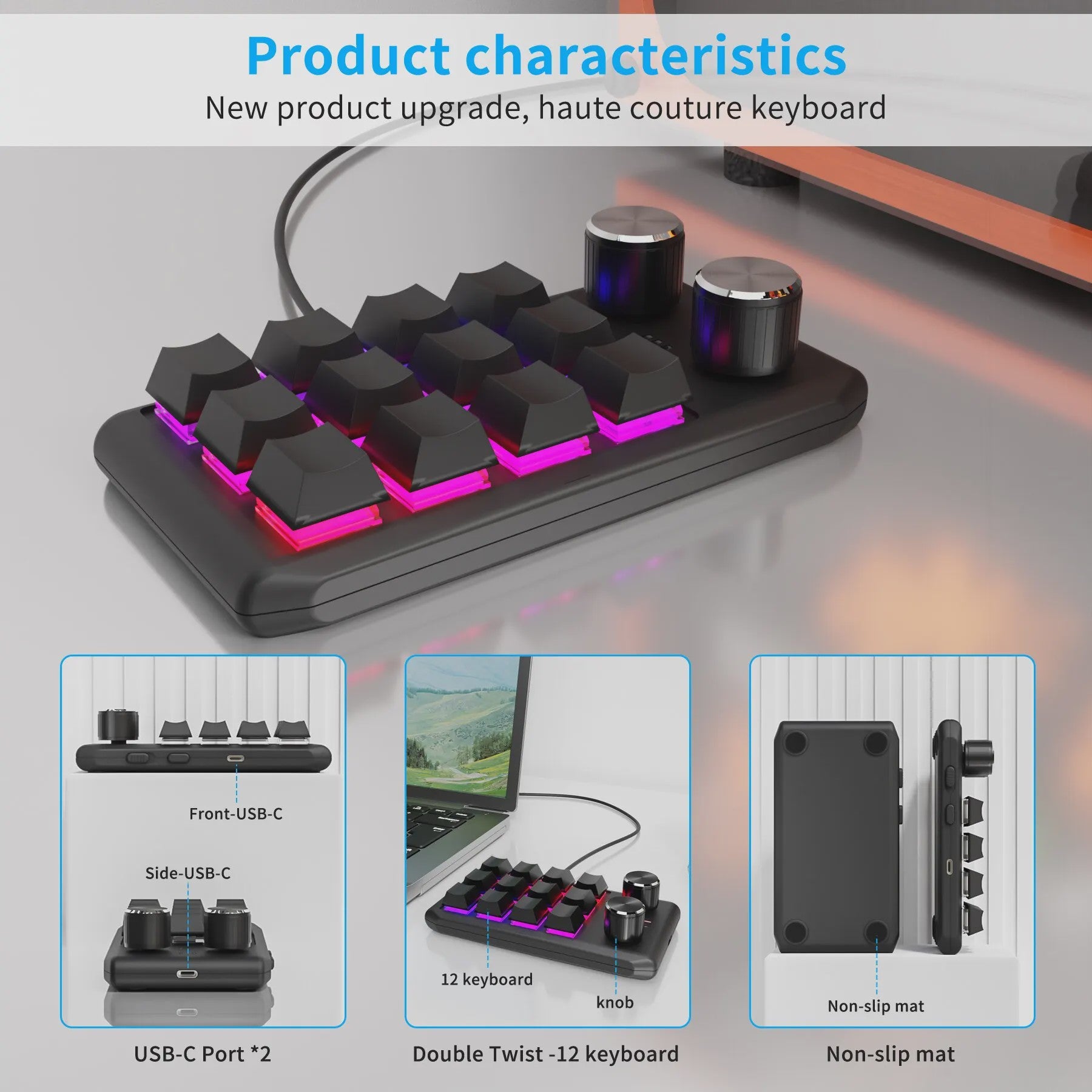 Programmeerbaar Mini Macrotoetsenbord met 2 Knoppen, RGB & Bluetooth