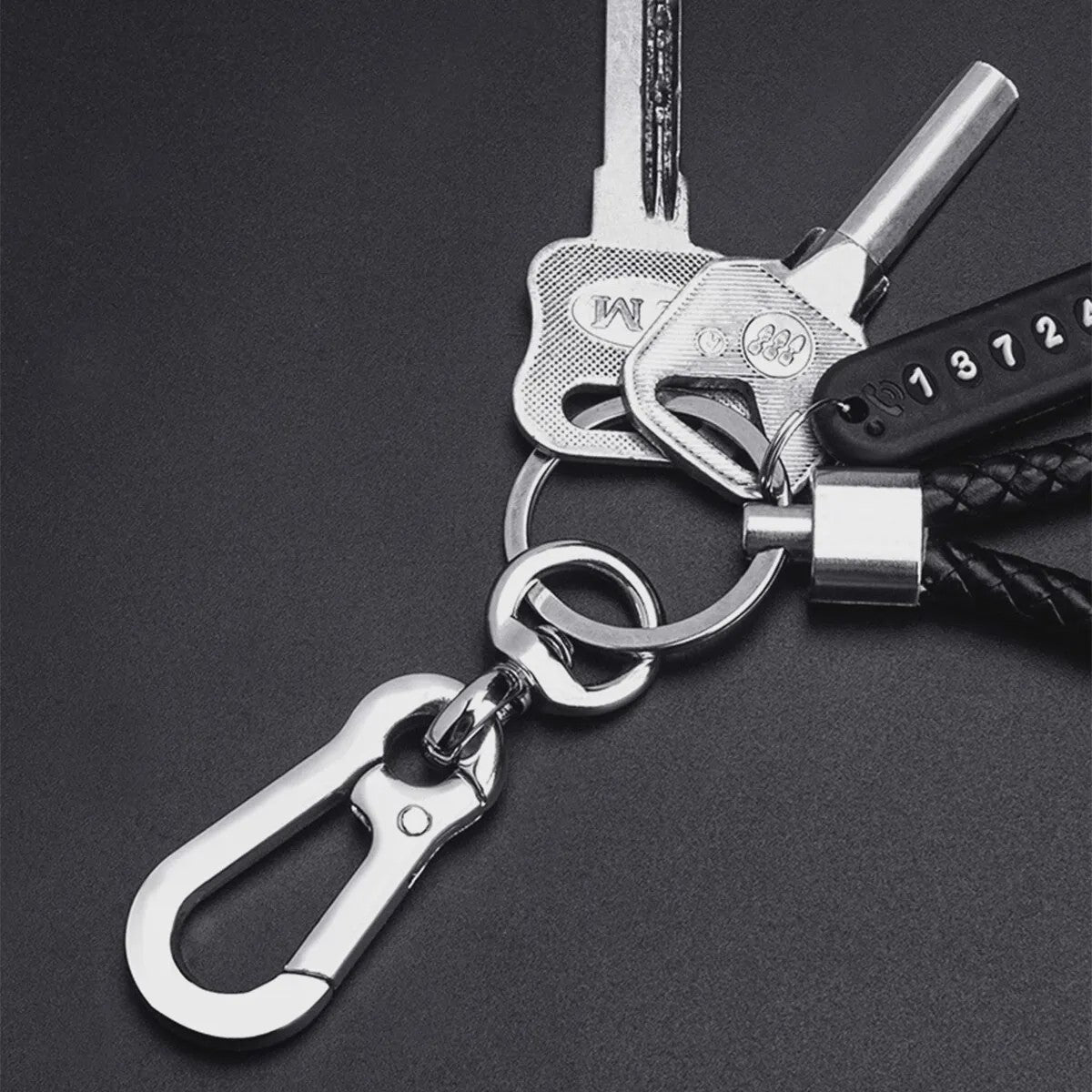 Trendy Leren Telefoonnummer Sleutelhanger voor Heren - Anti-verlies Auto Accessoire