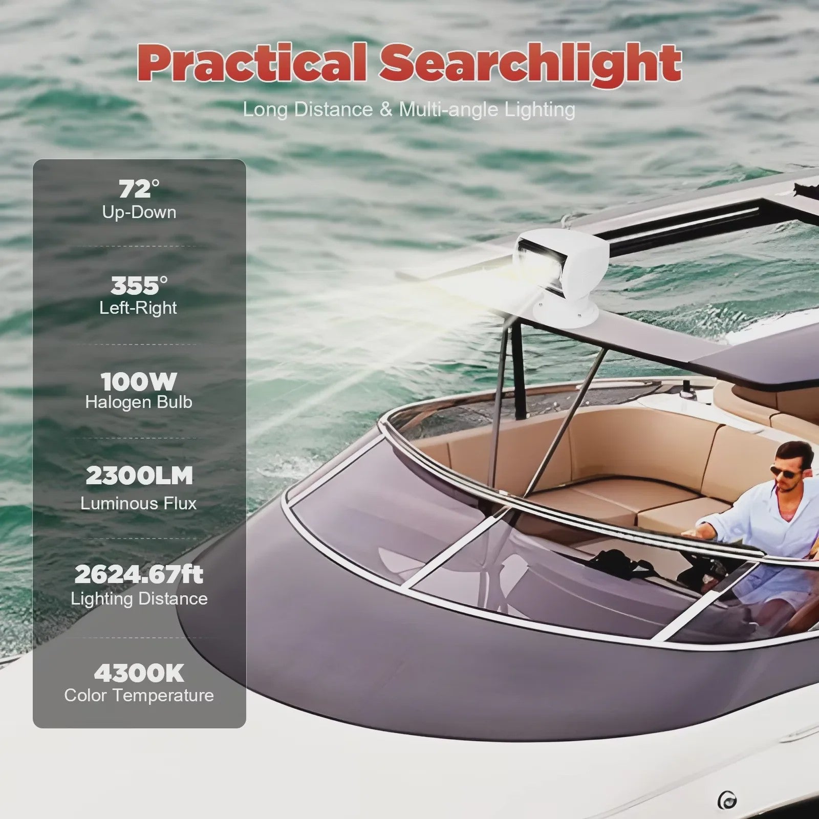 Waterproof Marine Spotlight met Afstandsbediening - 12V 100W - 360° Draaibaar
