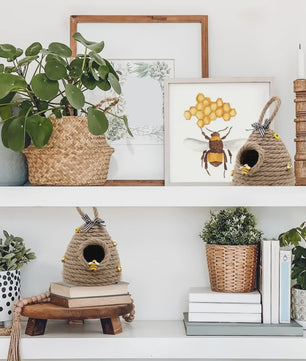 Rustieke Bijenkorf Decoratie - Handgeweven Touw met Bijenfiguurtjes