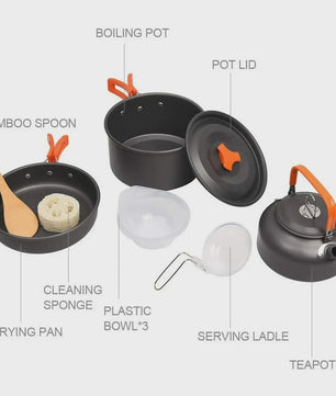 Kampeer Kookset Aluminium Outdoor Keukengerei Set - 12 Delig voor 2-3 Personen