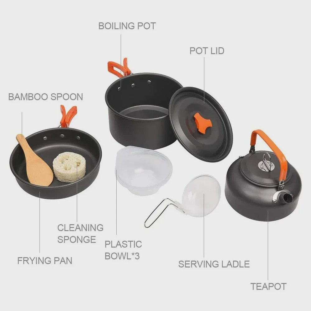 Kampeer Kookset Aluminium Outdoor Keukengerei Set - 12 Delig voor 2-3 Personen