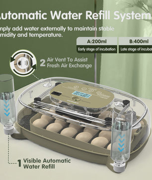 Automatische 24-Eieren Incubator: Temperatuur & Vochtigheid Display, Automatische Watertoevoer, Eiercandler & Keerfunctie