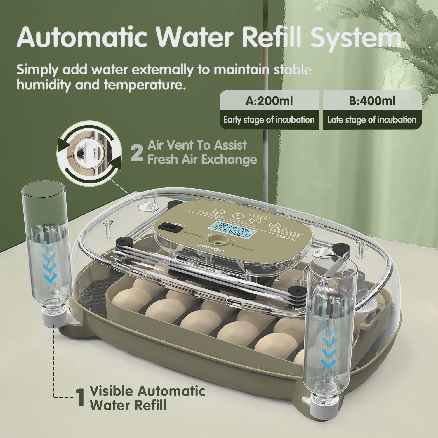 Automatische 24-Eieren Incubator: Temperatuur & Vochtigheid Display, Automatische Watertoevoer, Eiercandler & Keerfunctie