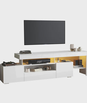 Moderne TV-meubel 192cm met LED-verlichting en 3 kasten - Hoogglans wit