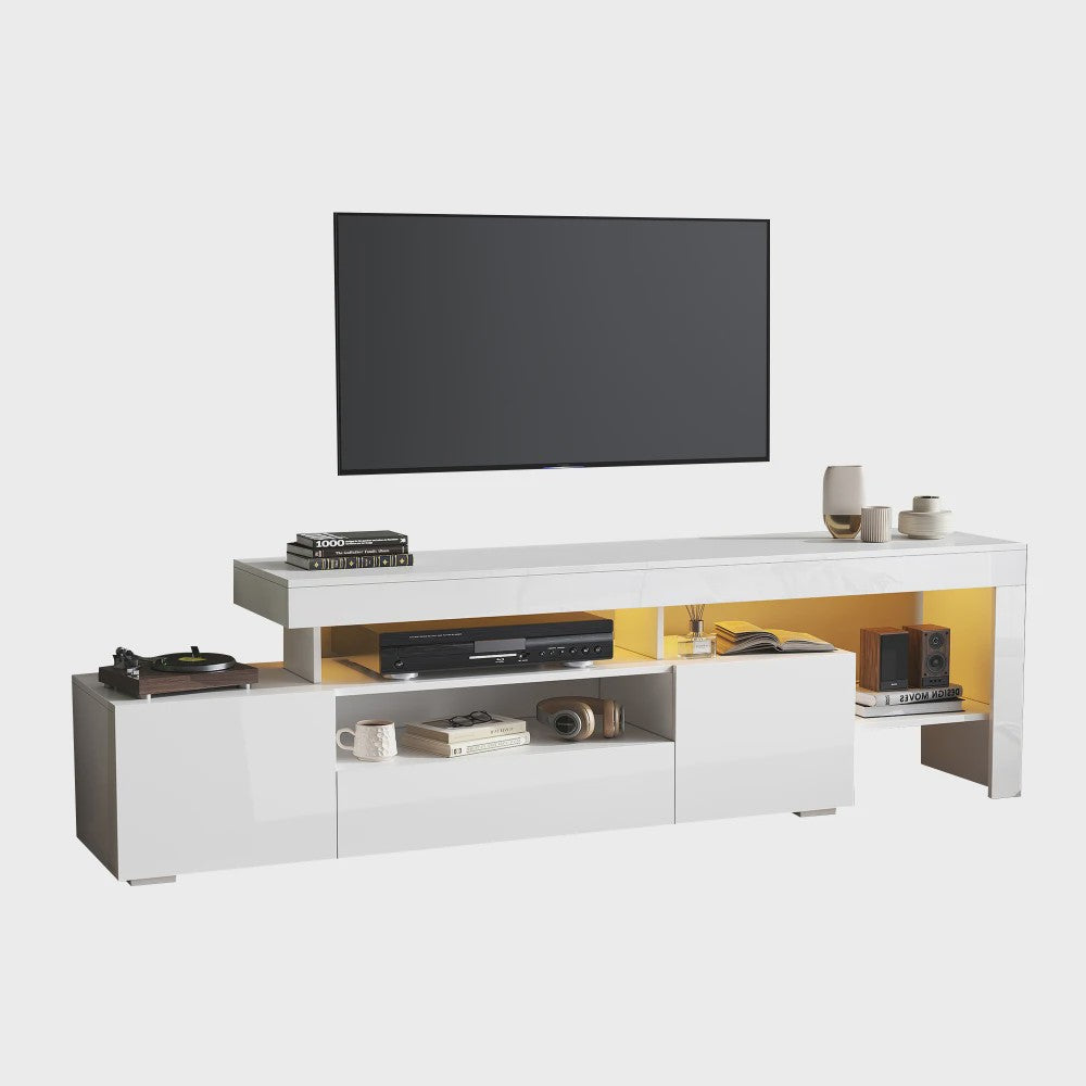 Moderne TV-meubel 192cm met LED-verlichting en 3 kasten - Hoogglans wit
