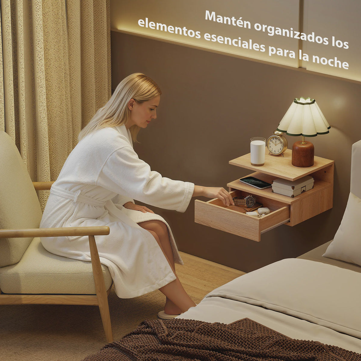 Set van 2 Zwevende Nachtkastjes met Lade - Wandmontage, Modern Design, Eikenlook