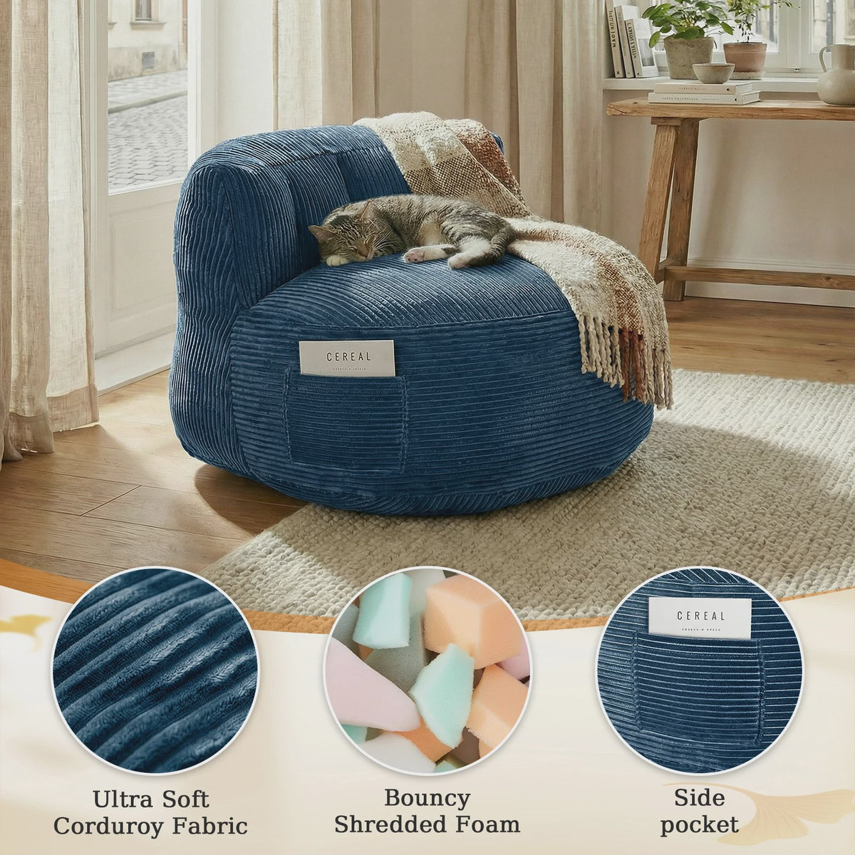Comfortabele Corduroy Beanbag Fauteuil - Zachte Zitzak Bank voor Volwassenen