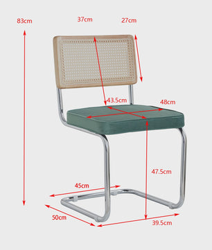 Set van 2/4 Retro Eetkamerstoelen met Rotan Rugleuning en Gestoffeerde Zitting
