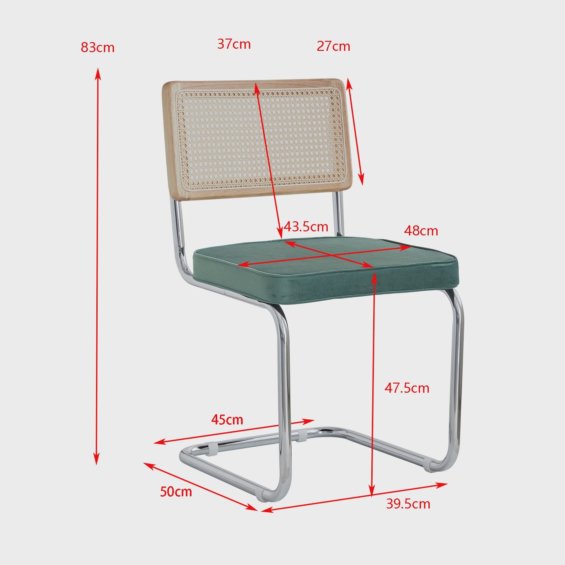 Set van 2/4 Retro Eetkamerstoelen met Rotan Rugleuning en Gestoffeerde Zitting