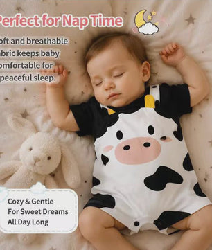 Schattige Baby Jumpsuit met Koeienprint en Nep-bretels - Zomerkleding 0-18M
