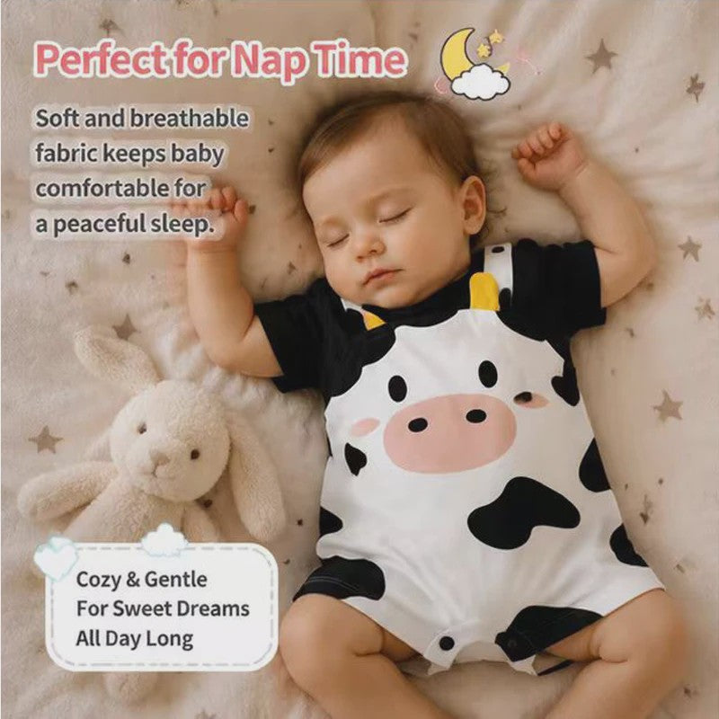 Schattige Baby Jumpsuit met Koeienprint en Nep-bretels - Zomerkleding 0-18M