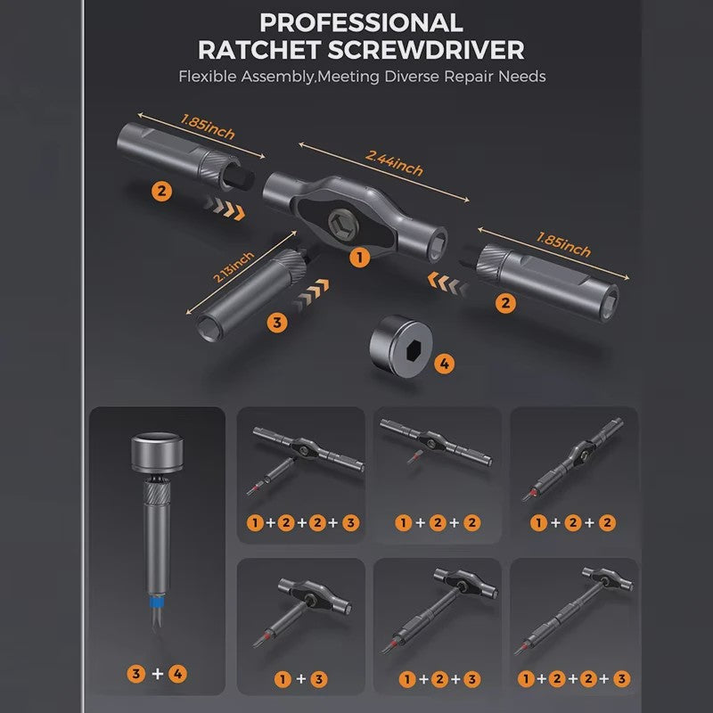 74-delige Ratel Schroevendraaierset met T-Handvat - Magnetisch Precisie Bit Kit voor Reparatie