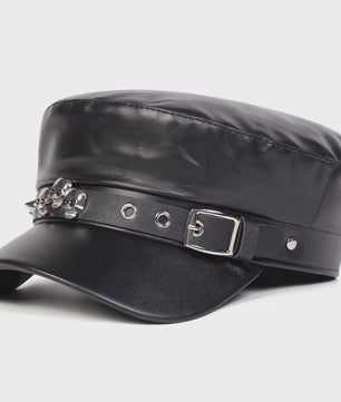 Stoere Unisex Leren Pet met Ringen en Gesp - Sailor, Captain, Militaire Stijl