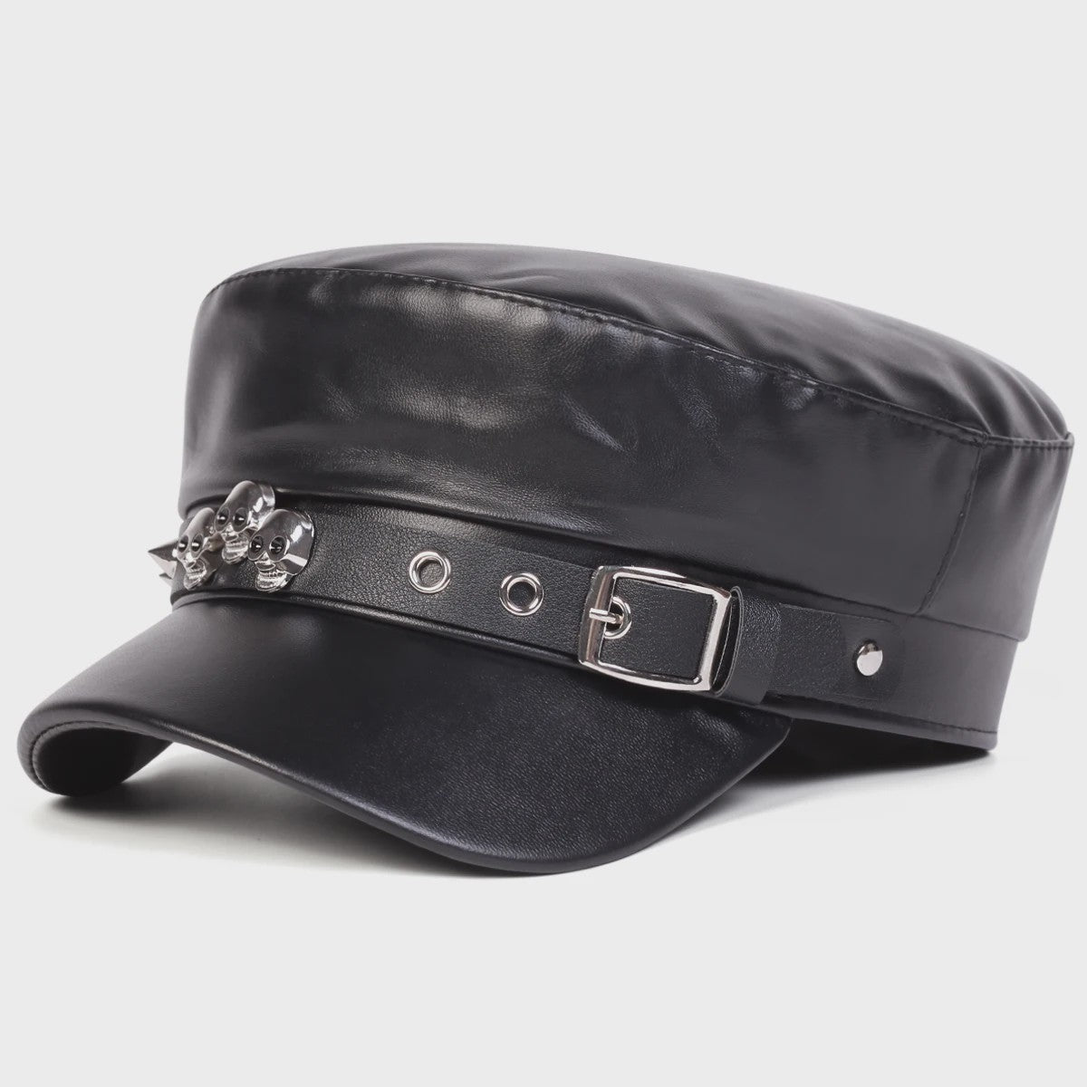 Stoere Unisex Leren Pet met Ringen en Gesp - Sailor, Captain, Militaire Stijl