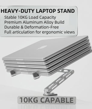 2-in-1 Afneembare Laptopstandaard met 360° Draaibare Basis & Tablet Arm - Opvouwbaar & Ruimtebesparend