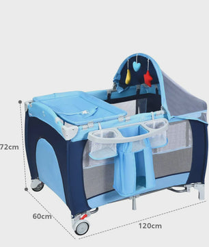 4-in-1 Baby Reisbedje: Wiege, Commode, Speelbox & Muziek - Inklapbaar & Draagbaar